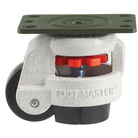 Foot Master Leveling Caster, 50 mm Nylon Wheel, 2-1/2 x 3-1/4 Plate, Swivel, 280 kg Cap, NBR Foot Pad, Ivory GD-60-F-NYN-PUS